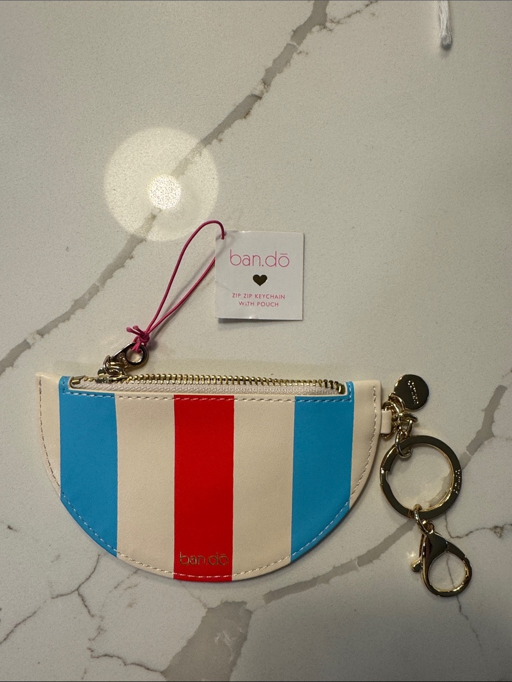 ban.do Cream, Blue & Red Stripe Half-Moon Zip Key Pouch